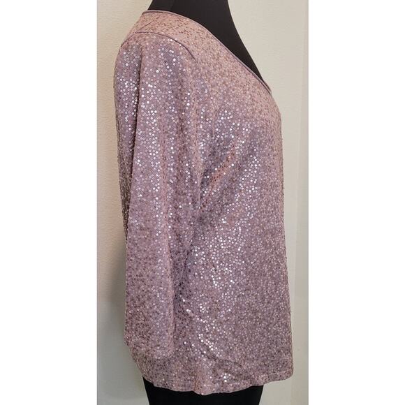 Eileen Fisher Mauve Purple Sequin Silk Cotton Holiday Sweater Women’s Large - Picture 3 of 6